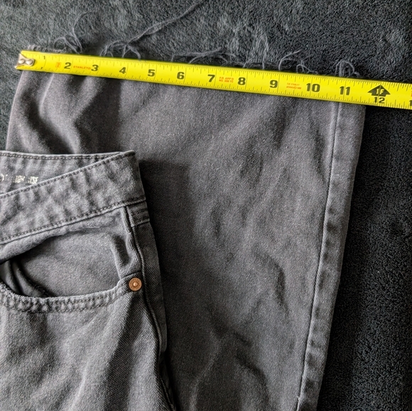 Black Distressed High Rise Wide Leg Raw Cut Rewash Jeans 31x28 Grunge Neutral - Picture 12 of 13